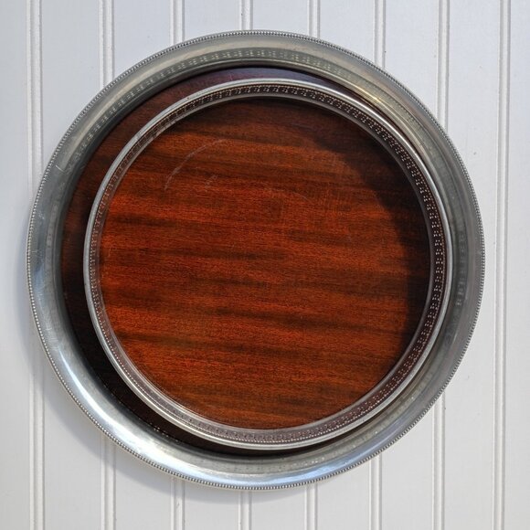 Pair of Vintage MCM Formica Laminated Serving Trays Silverplate Sides Platters - Picture 7 of 11